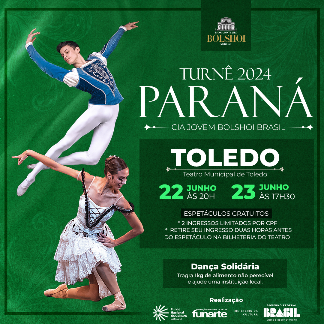 Bolshoi Brasil faz turnê pelo Paraná e apresenta em Toledo o espetáculo Gala Bolshoi 
